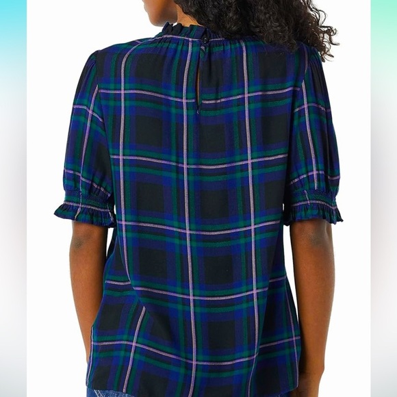 Amazon Essentials Women's Fluid Twill Short Puff Sleeve Smock Detail Shirt, sz L - Picture 3 of 3